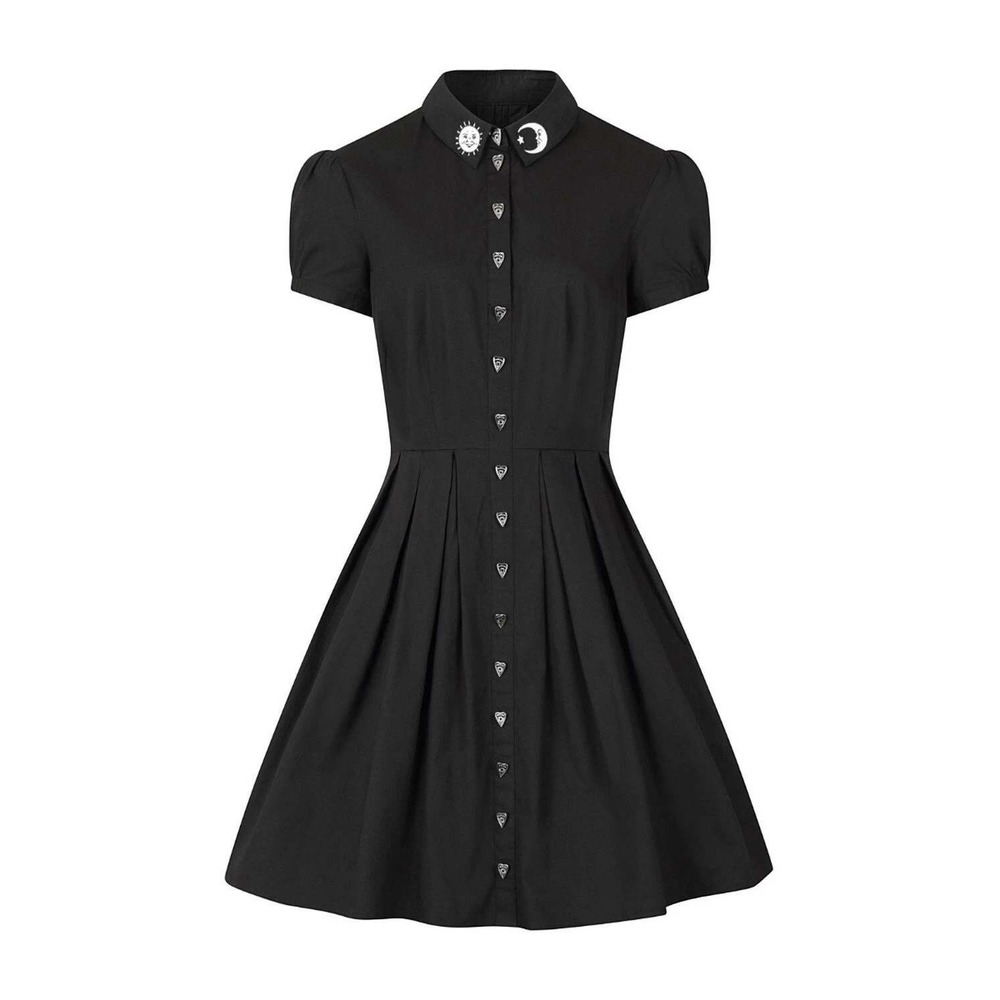 Hell Bunny Dress Womens M Black Cotton Celestial Sun Moon Planchette Button Goth